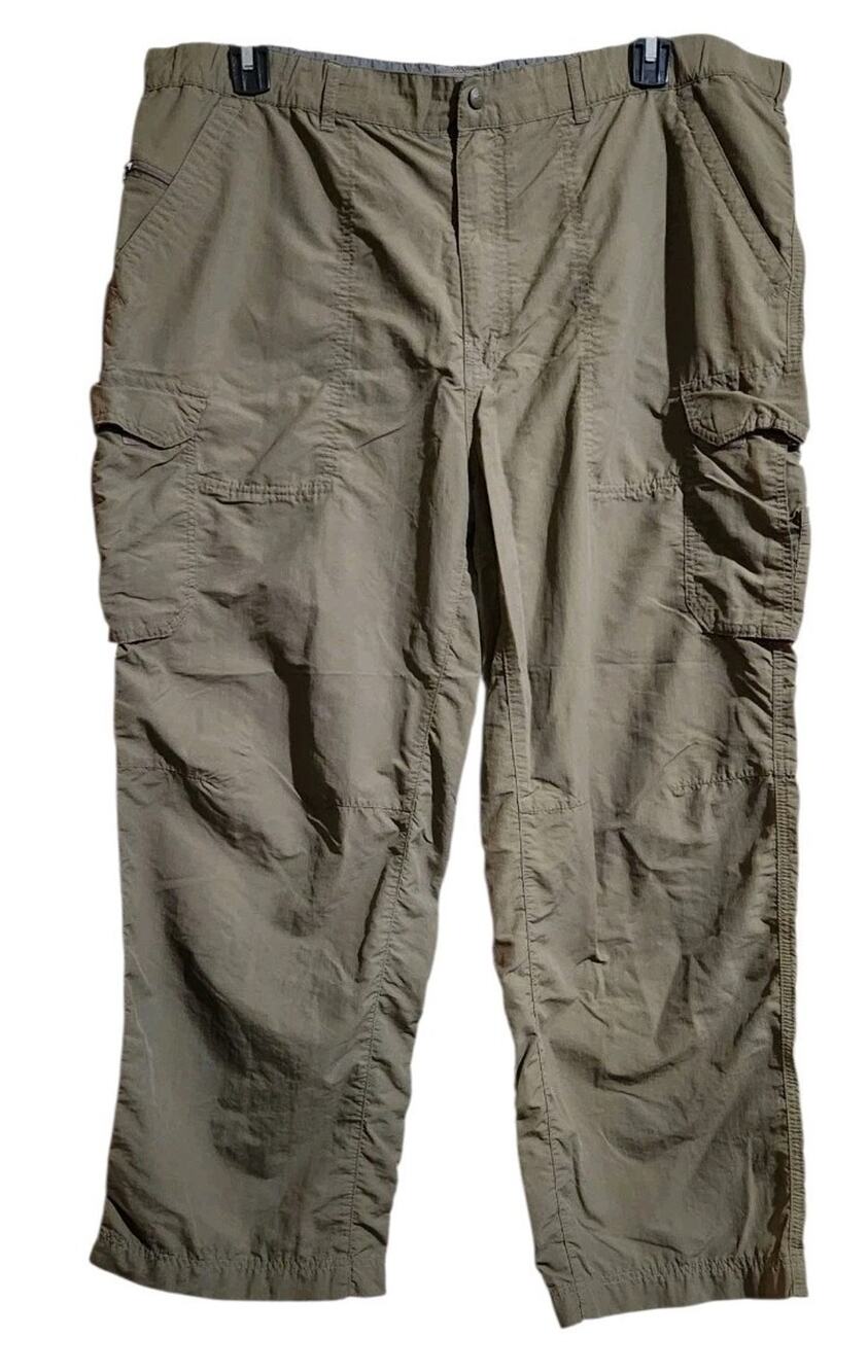 REI Mens XL 30L Long Army Green Cargo Pants Nylon Hiking Outdoors Fishing Pocket